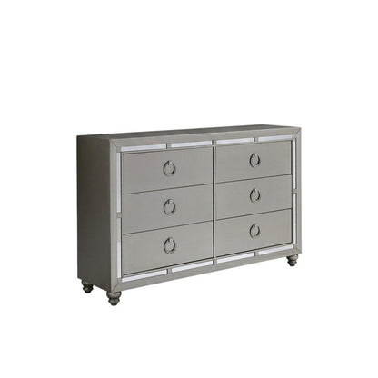 58" Silver Solid Wood Six Drawer Double Dresser HomeRoots