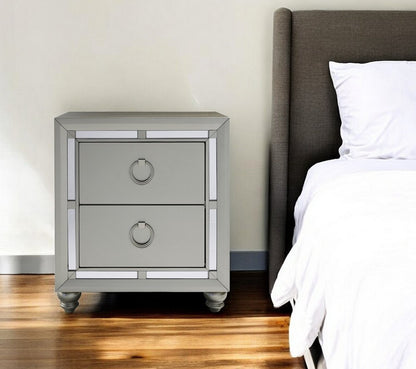 28" Solid and Manufactured Wood And Mirrored Glass Nightstand HomeRoots