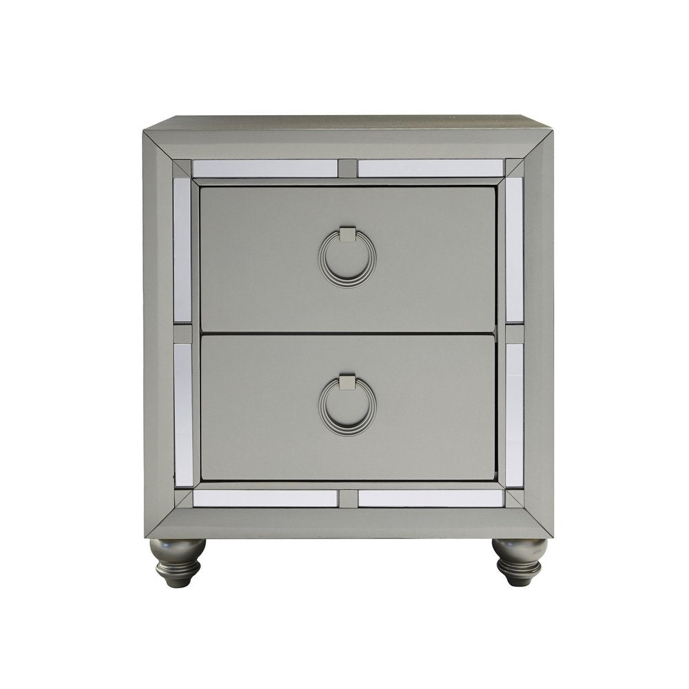 28" Solid and Manufactured Wood And Mirrored Glass Nightstand HomeRoots
