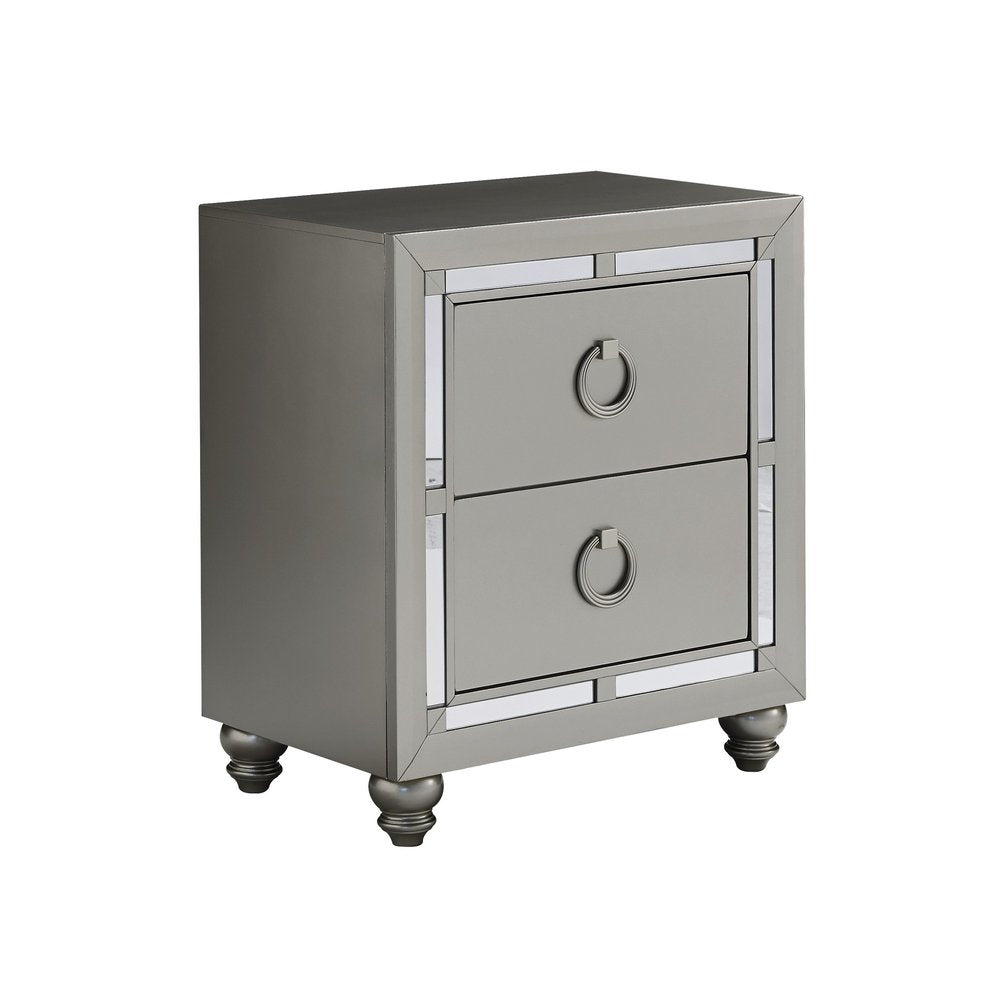28" Solid and Manufactured Wood And Mirrored Glass Nightstand HomeRoots