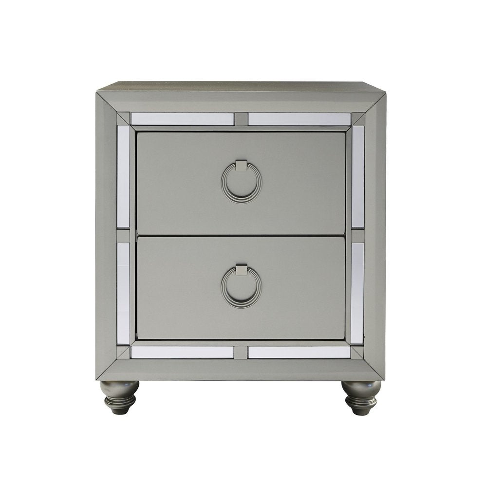 28" Solid and Manufactured Wood And Mirrored Glass Nightstand HomeRoots