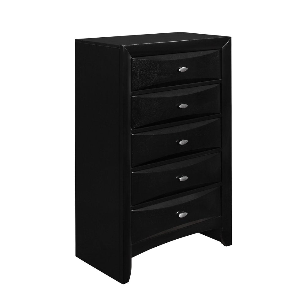 41" Black Solid Wood Five Drawer Dresser HomeRoots