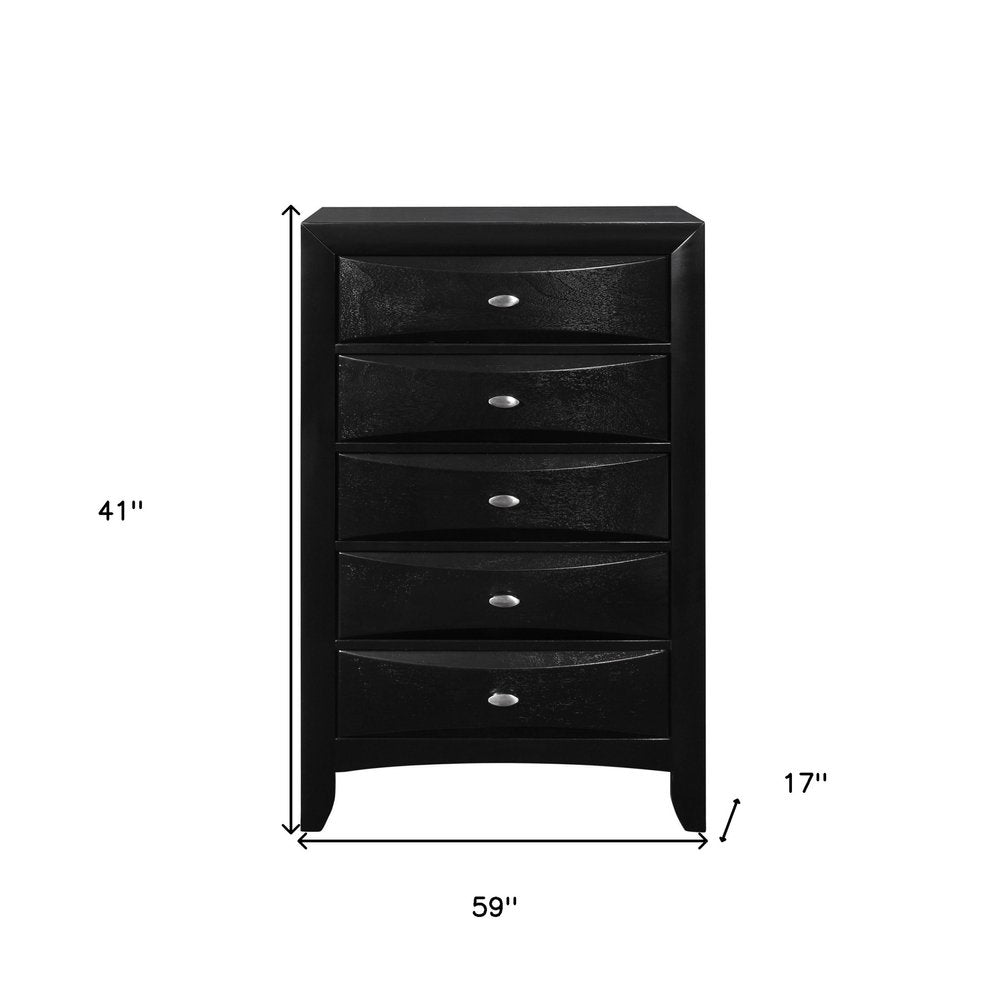 59" Black Solid Wood Mirrored Five Drawer Dresser HomeRoots