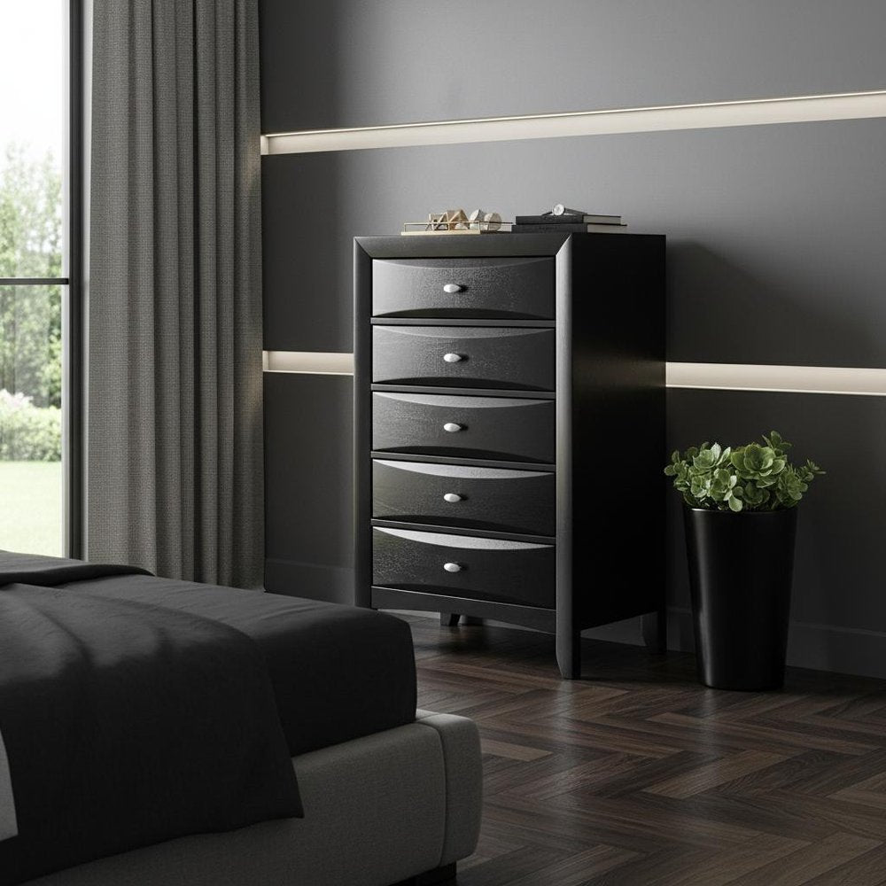 41" Black Solid Wood Five Drawer Dresser HomeRoots
