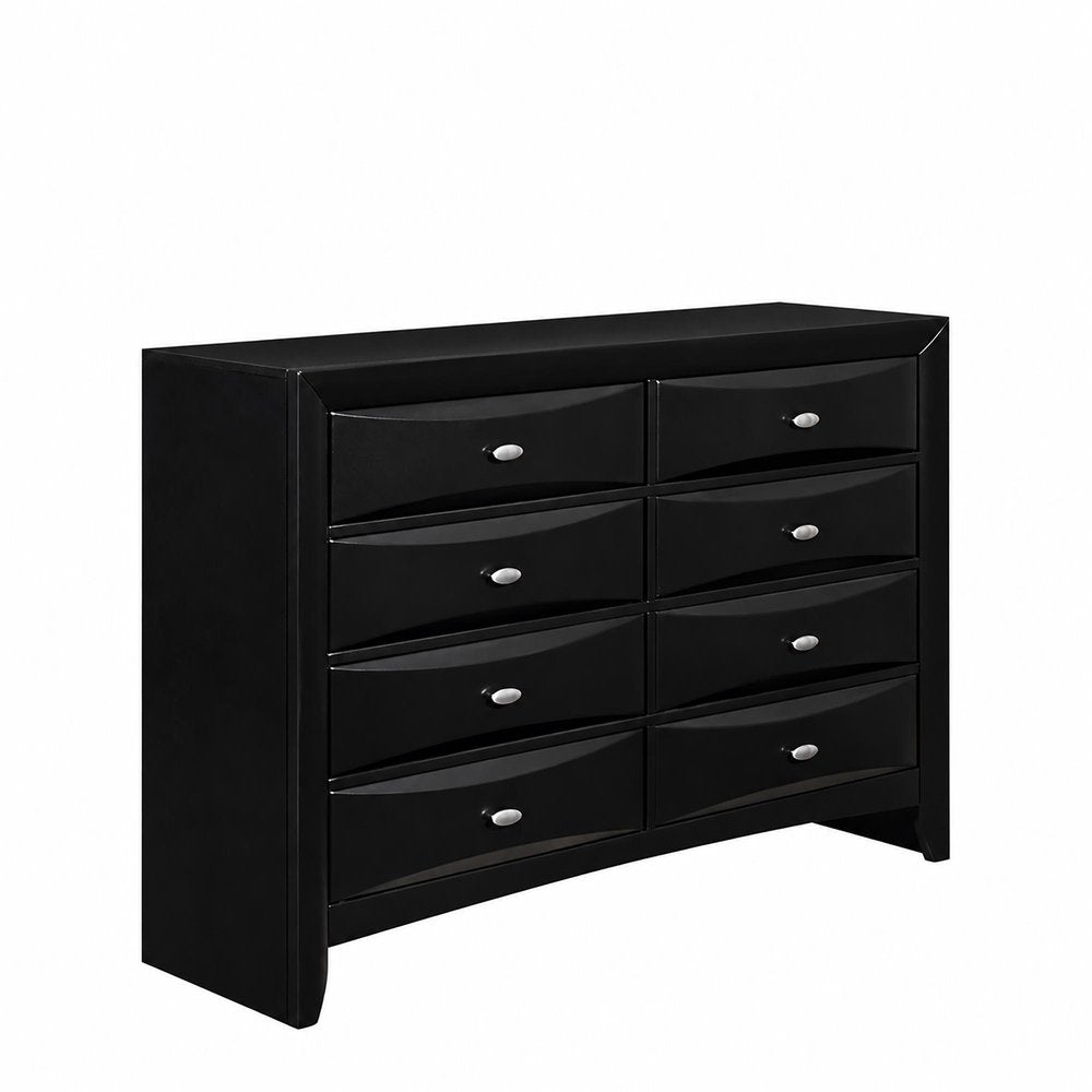 59" Black Solid Wood Eight Drawer Double Dresser