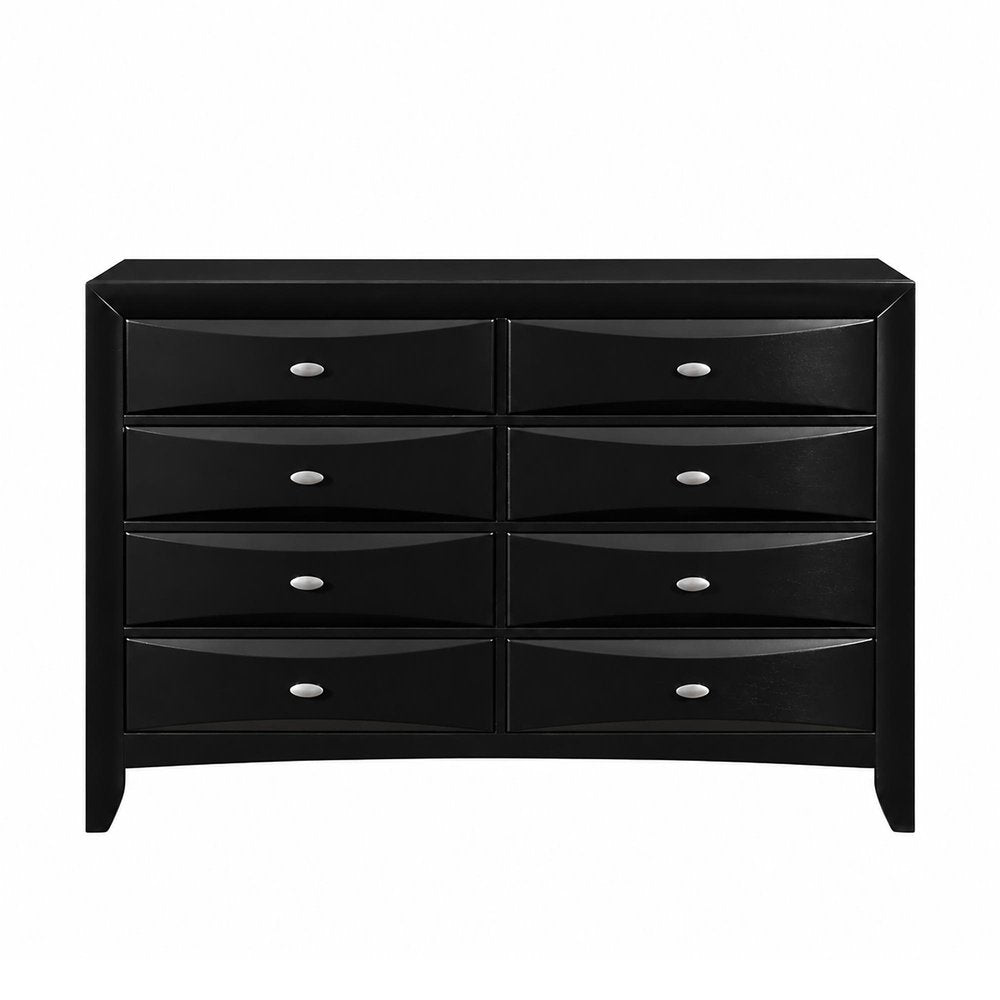 59" Black Solid Wood Eight Drawer Double Dresser