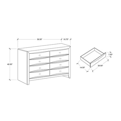 59" Black Solid Wood Eight Drawer Double Dresser