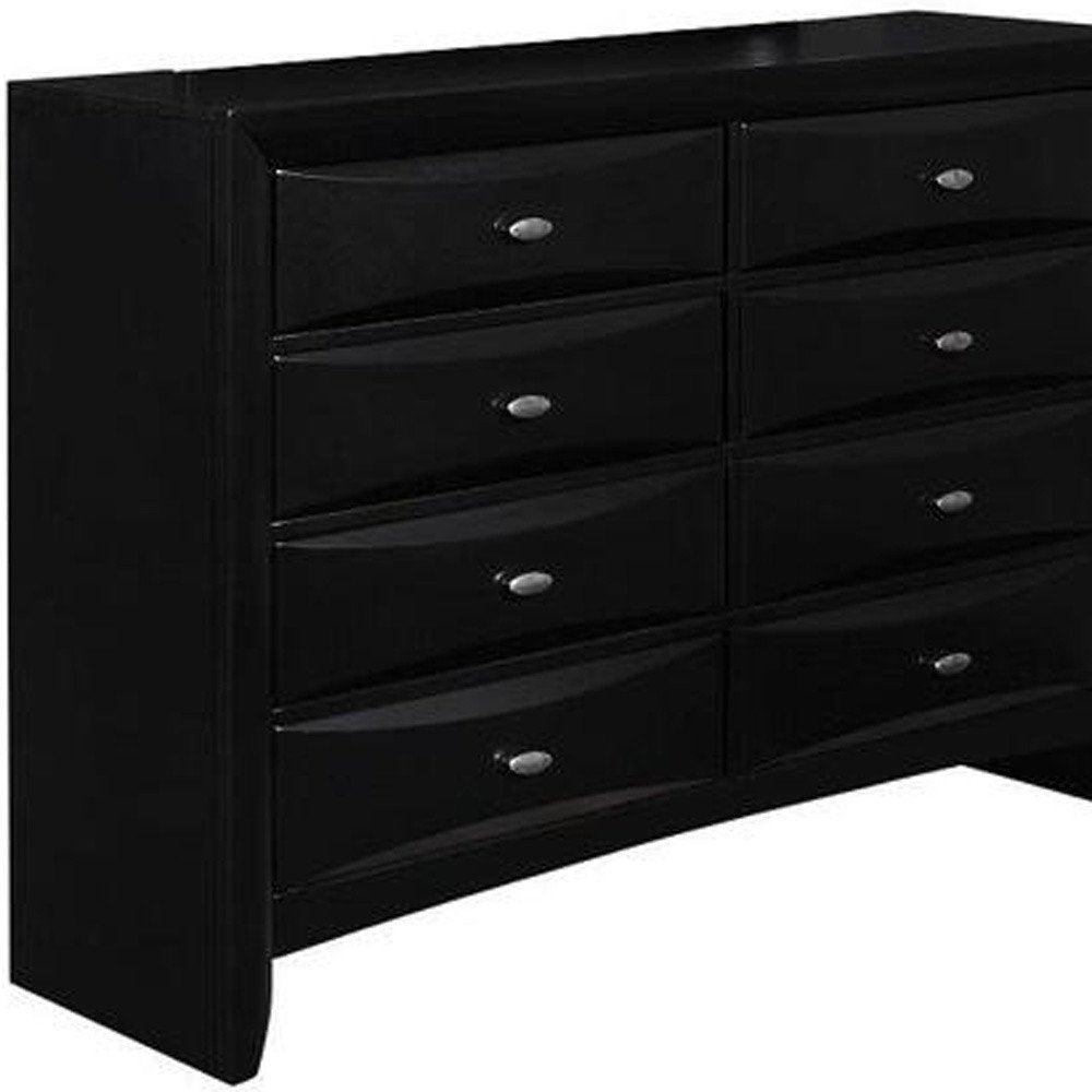 59" Black Solid Wood Eight Drawer Double Dresser HomeRoots