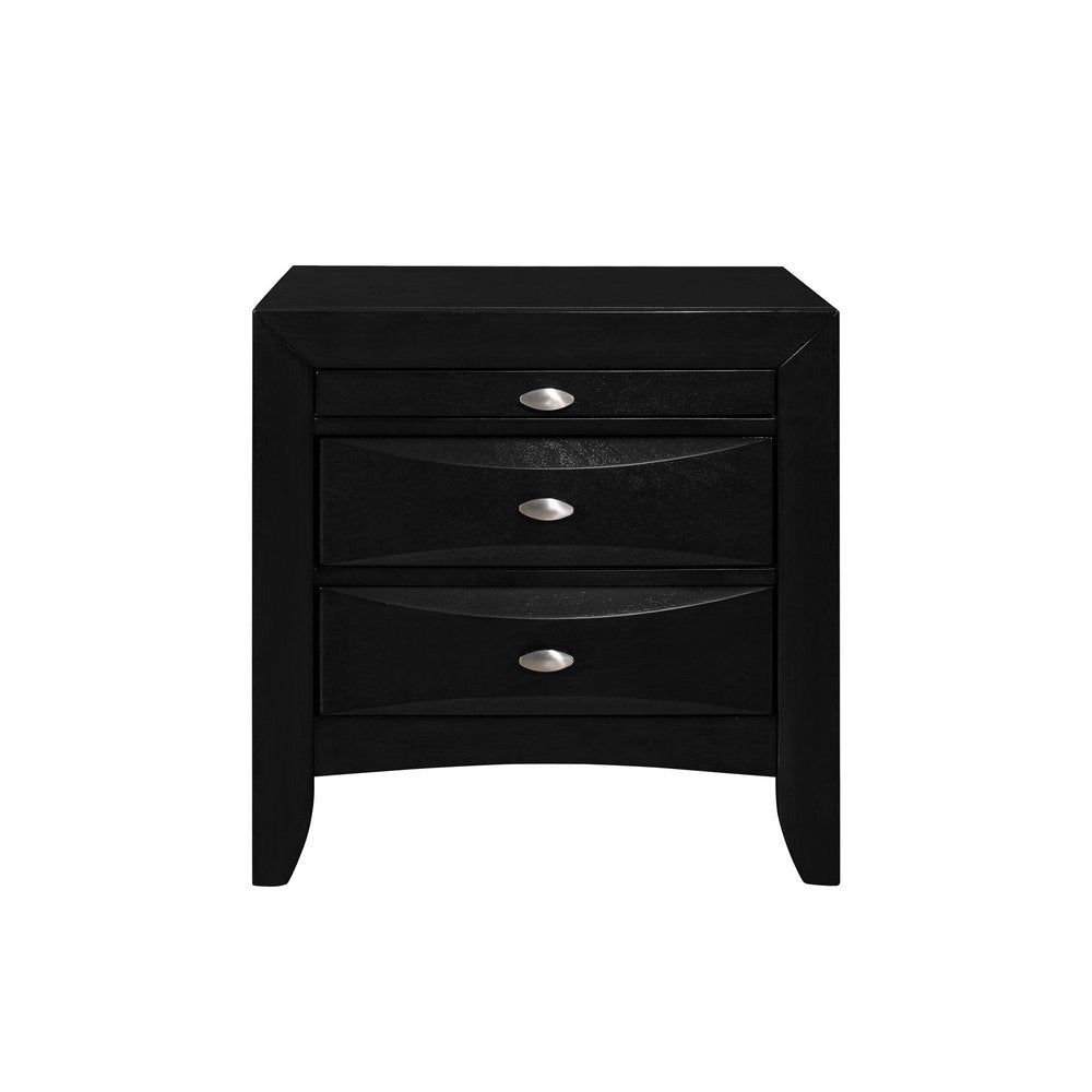 25" Black Wood Three Drawer Nightstand HomeRoots