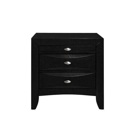 25" Black Wood Three Drawer Nightstand
