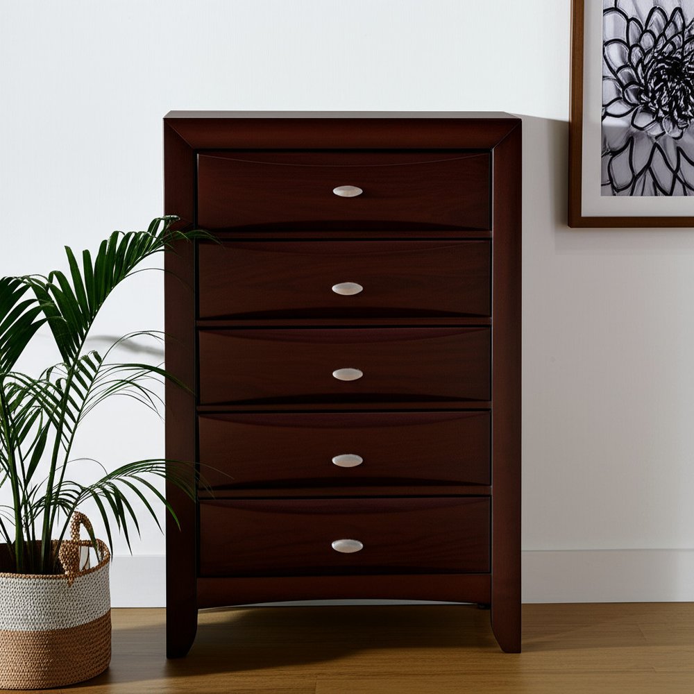 54" Cherry Solid Wood Eight Drawer Double Dresser HomeRoots