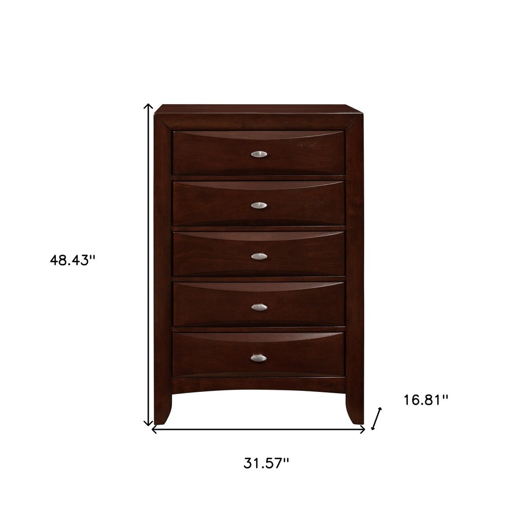 32" Merlot Solid Wood Five Drawer Dresser — view 5