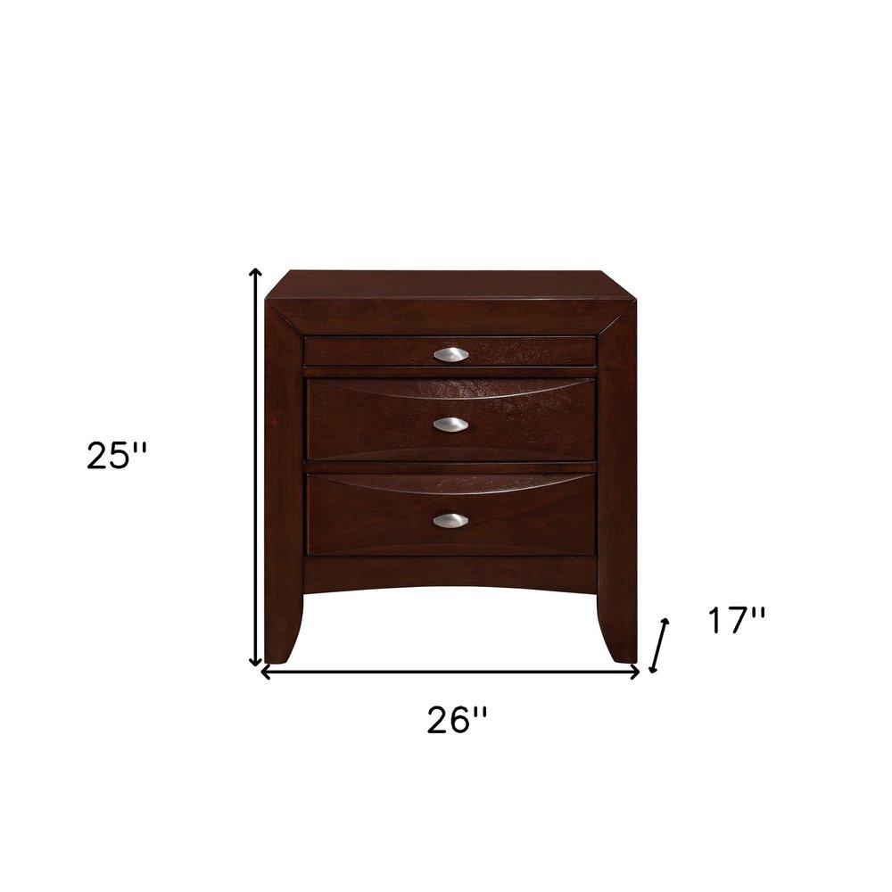 25" Merlot Wood Three Drawer Nightstand HomeRoots