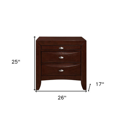 25" Merlot Wood Three Drawer Nightstand HomeRoots