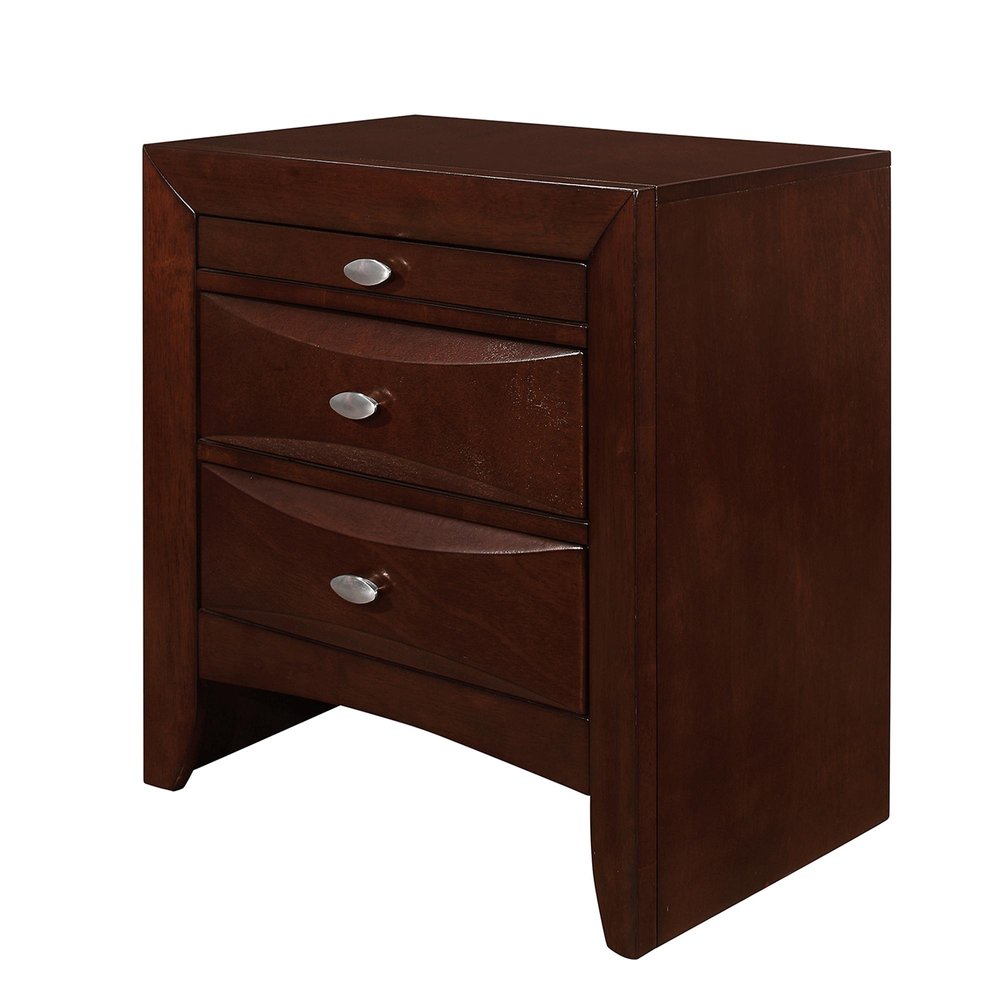 25" Merlot Wood Three Drawer Nightstand — view 7