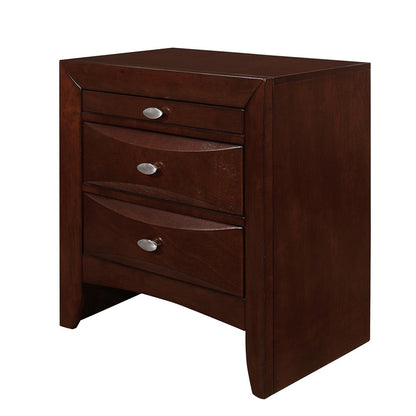 25" Merlot Wood Three Drawer Nightstand