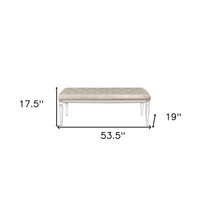 54" Champagne And Clear Faux Leather And Acrylic Upholstered Entryway Stool HomeRoots