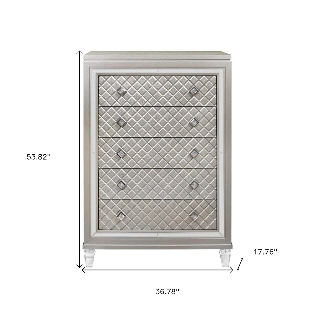Champagne Toned Chest With Tapered Acrylic Legs And 5 Drawers HomeRoots