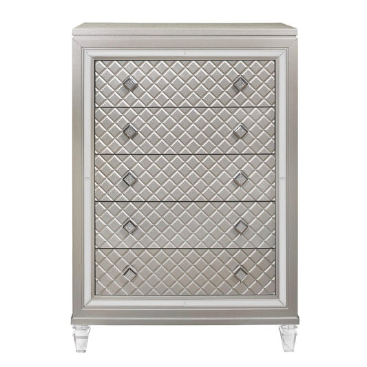 65" Champagne Carved Geometric Solid Wood Mirrored Eight Drawer Double Dresser
