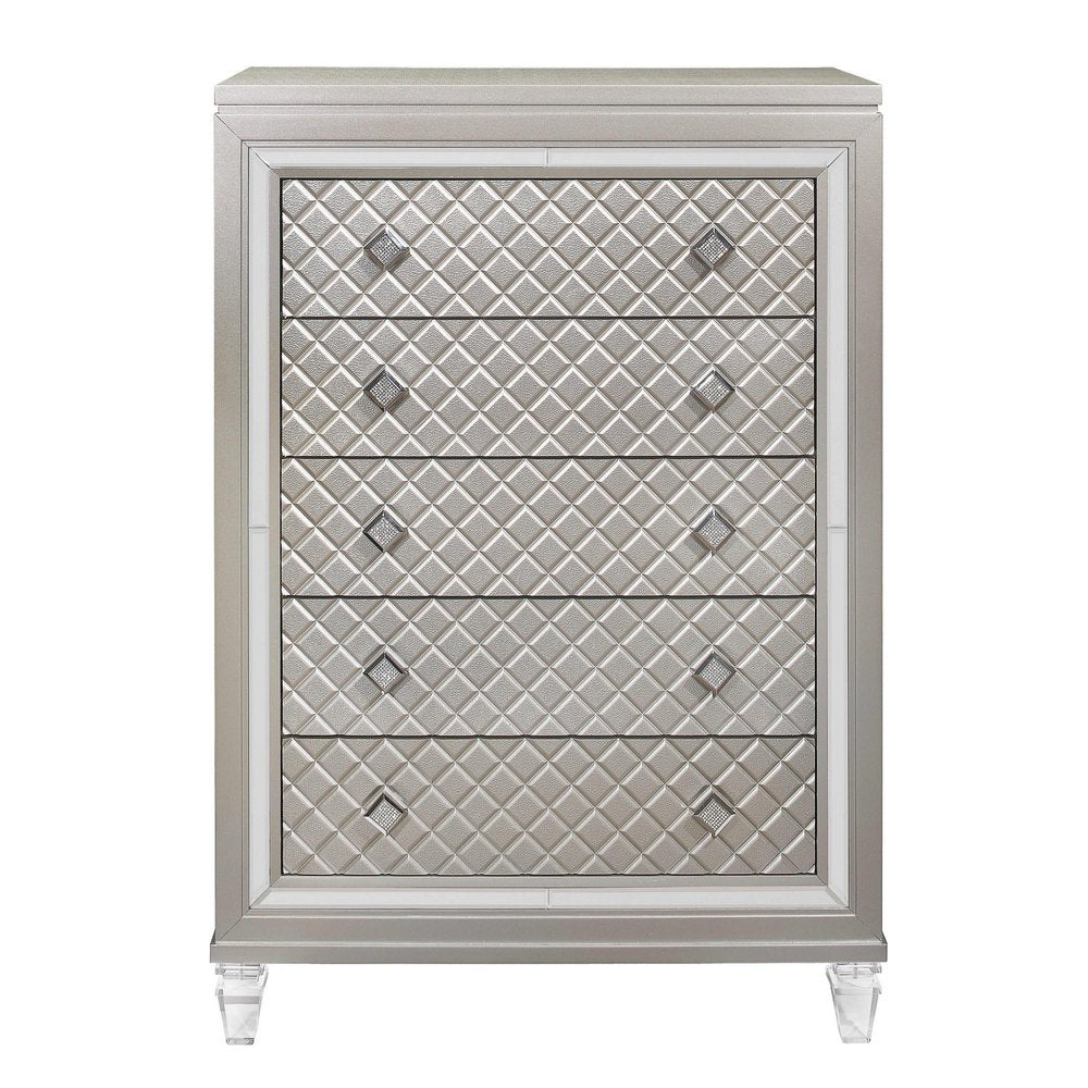 65" Champagne Carved Geometric Solid Wood Mirrored Six Drawer Dresser HomeRoots