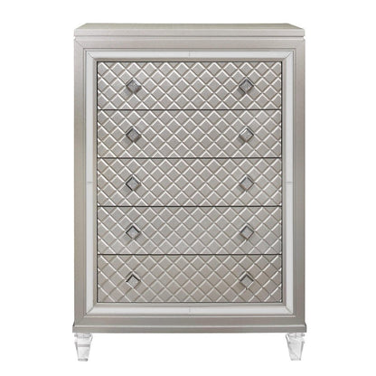 65" Champagne Carved Geometric Solid Wood Mirrored Six Drawer Dresser HomeRoots