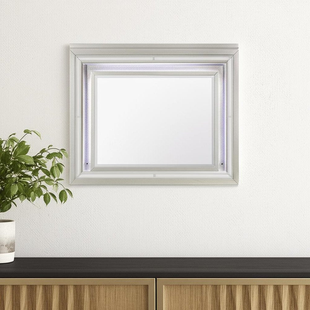 38" Champagne Wood Lighted Mounted Accent Mirror HomeRoots