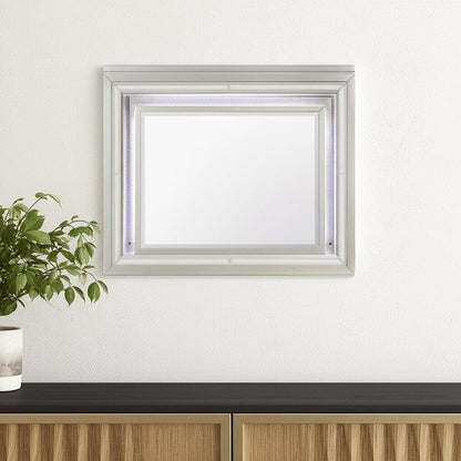 38" Champagne Wood Lighted Mounted Accent Mirror HomeRoots