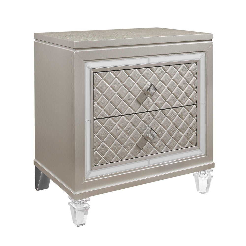 26" Solid and Manufactured Wood And Mirrored Glass Nightstand HomeRoots