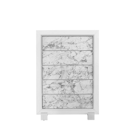 Modern White Dresser With 7 Faux Marble Detailed Front Drawer. HomeRoots