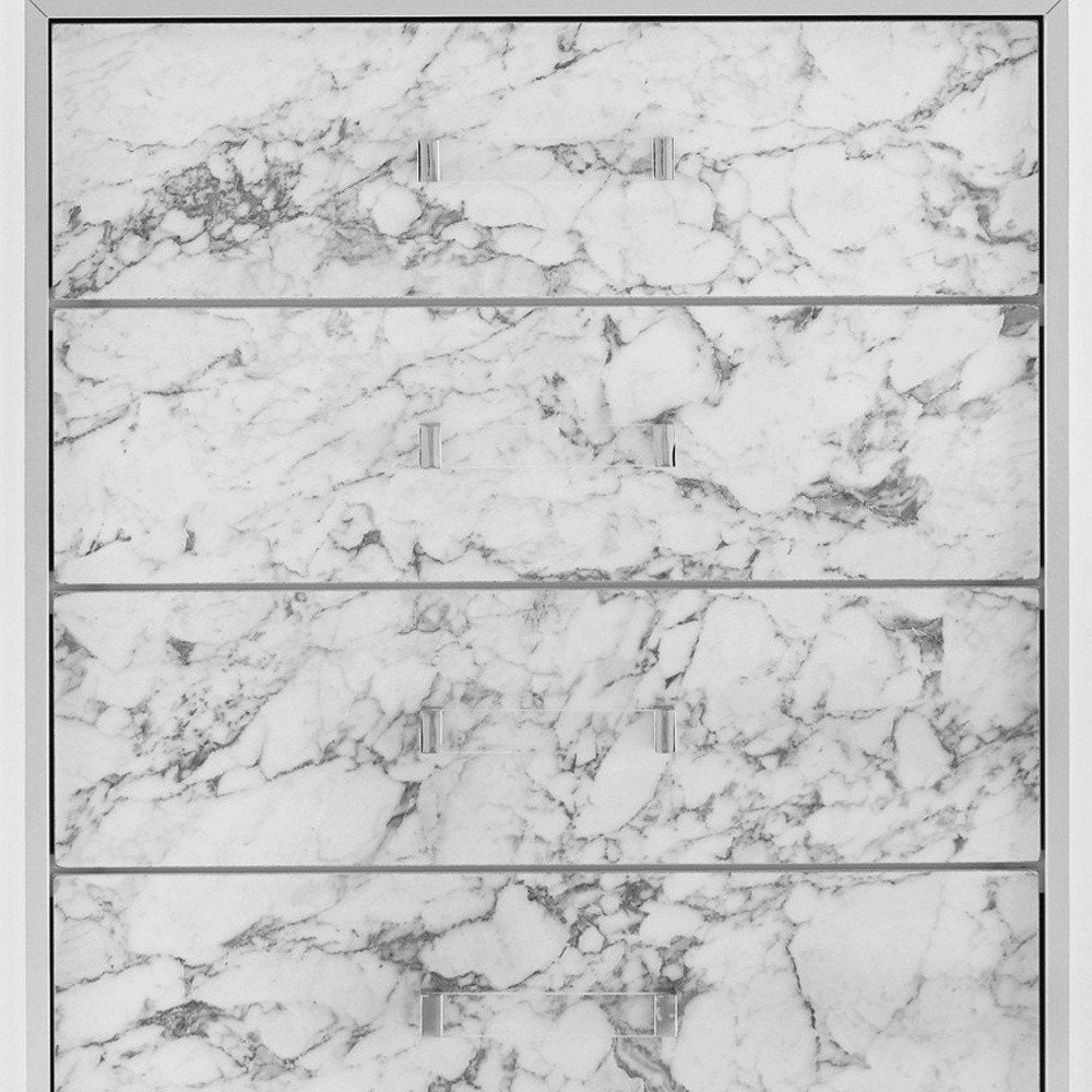 Modern White Chest With 5 Faux Marble Detailed Front Drawer. HomeRoots