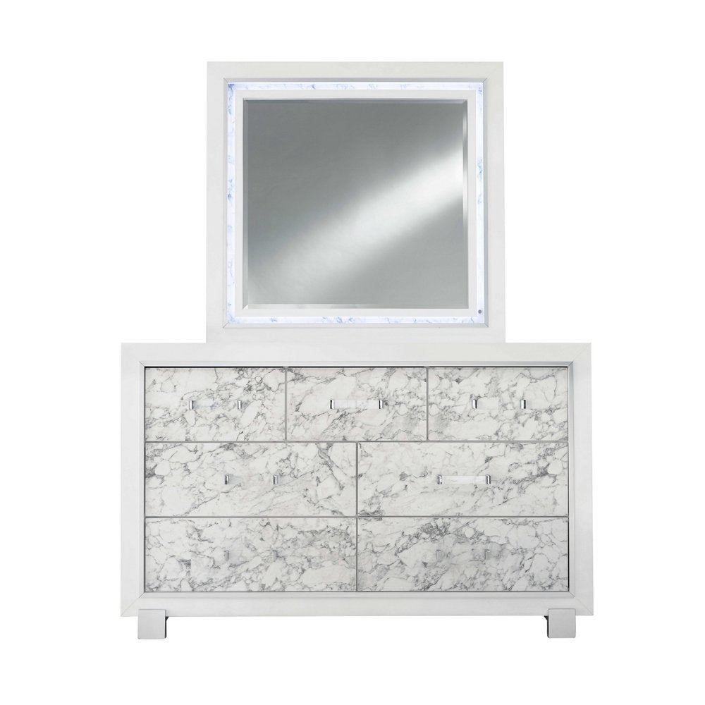 33" White Faux Marble And Solid Wood Five Drawer Dresser HomeRoots