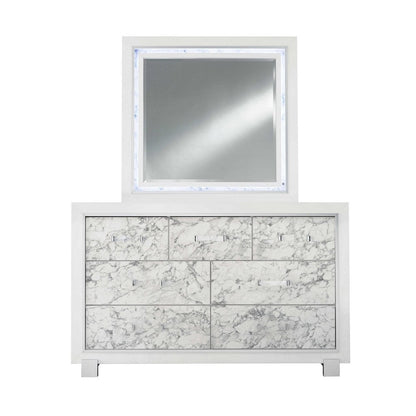33" White Faux Marble And Solid Wood Five Drawer Dresser HomeRoots