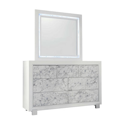 Modern White Chest With 5 Faux Marble Detailed Front Drawer. HomeRoots