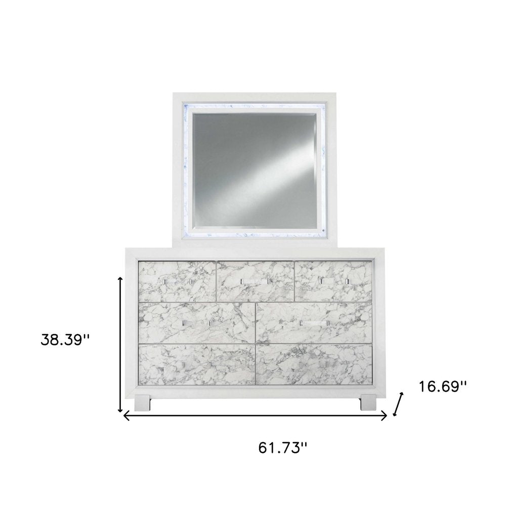 33" White Faux Marble And Solid Wood Five Drawer Dresser HomeRoots