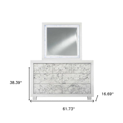 33" White Faux Marble And Solid Wood Five Drawer Dresser HomeRoots