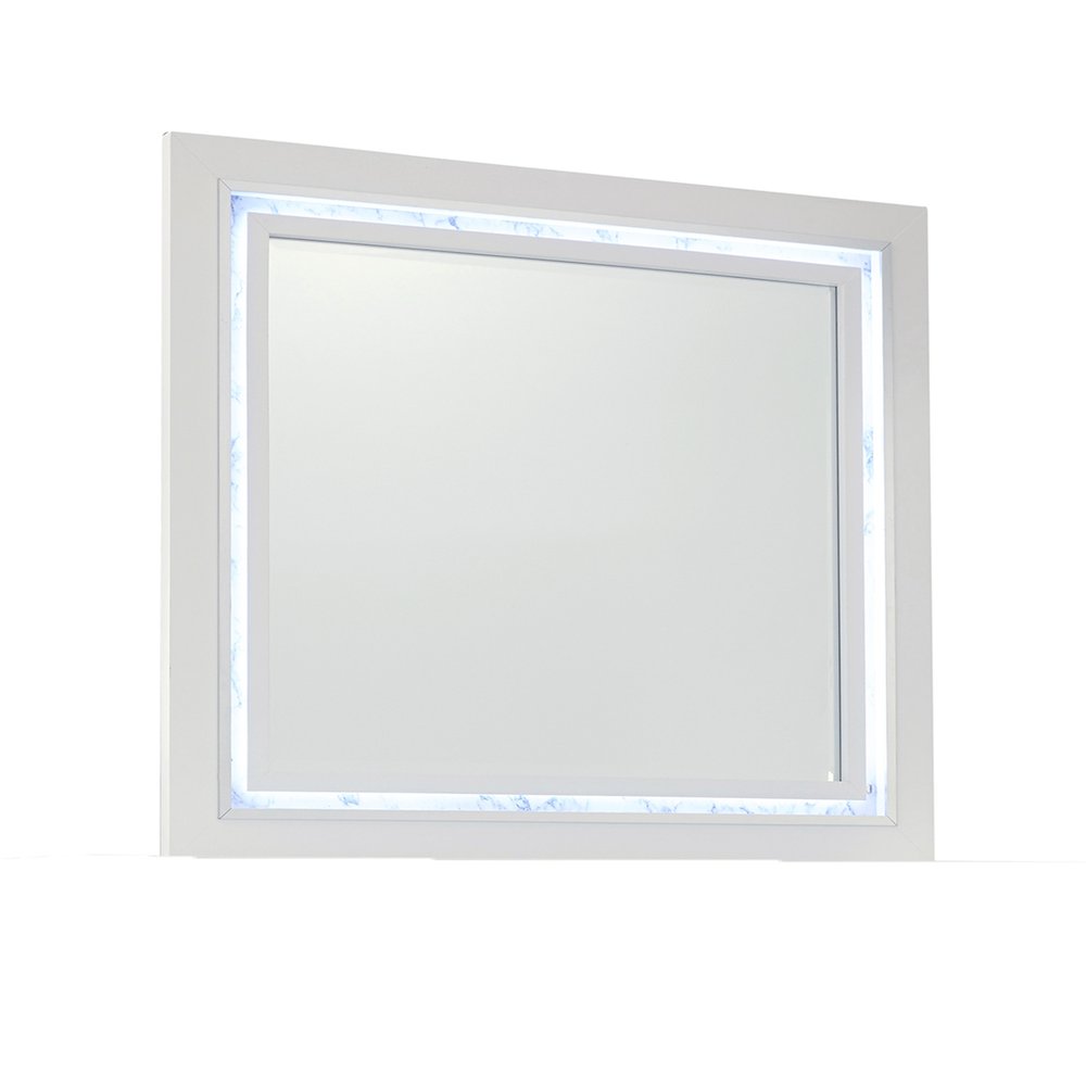 41" White Faux Marble Wood Lighted Mounted Accent Mirror HomeRoots