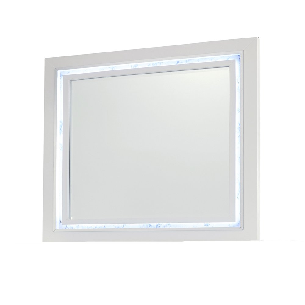 41" White Faux Marble Wood Lighted Mounted Accent Mirror HomeRoots