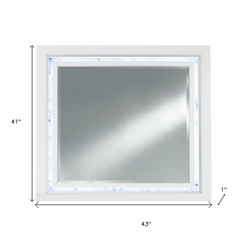 41" White Faux Marble Wood Lighted Mounted Accent Mirror HomeRoots