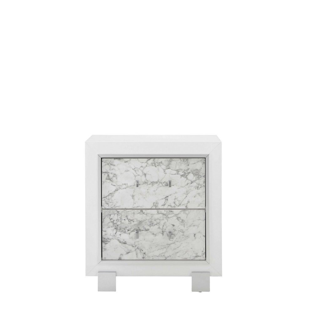 29" White Wood Two Drawer Nightstand HomeRoots