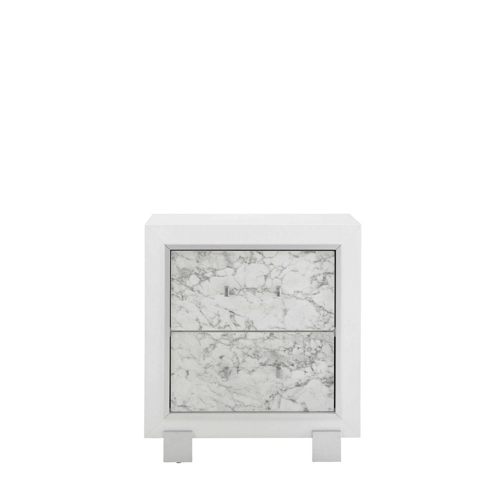 29" White Wood Two Drawer Nightstand HomeRoots