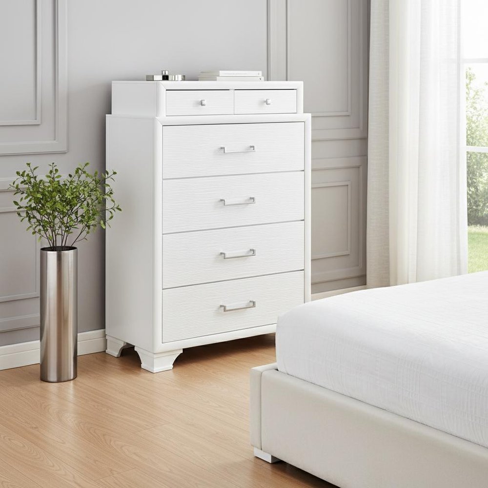 59" White Solid Wood Mirrored Nine Drawer HomeRoots