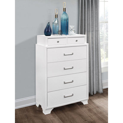 35" White Ribbed Texture Solid Wood Six Drawer Dresser