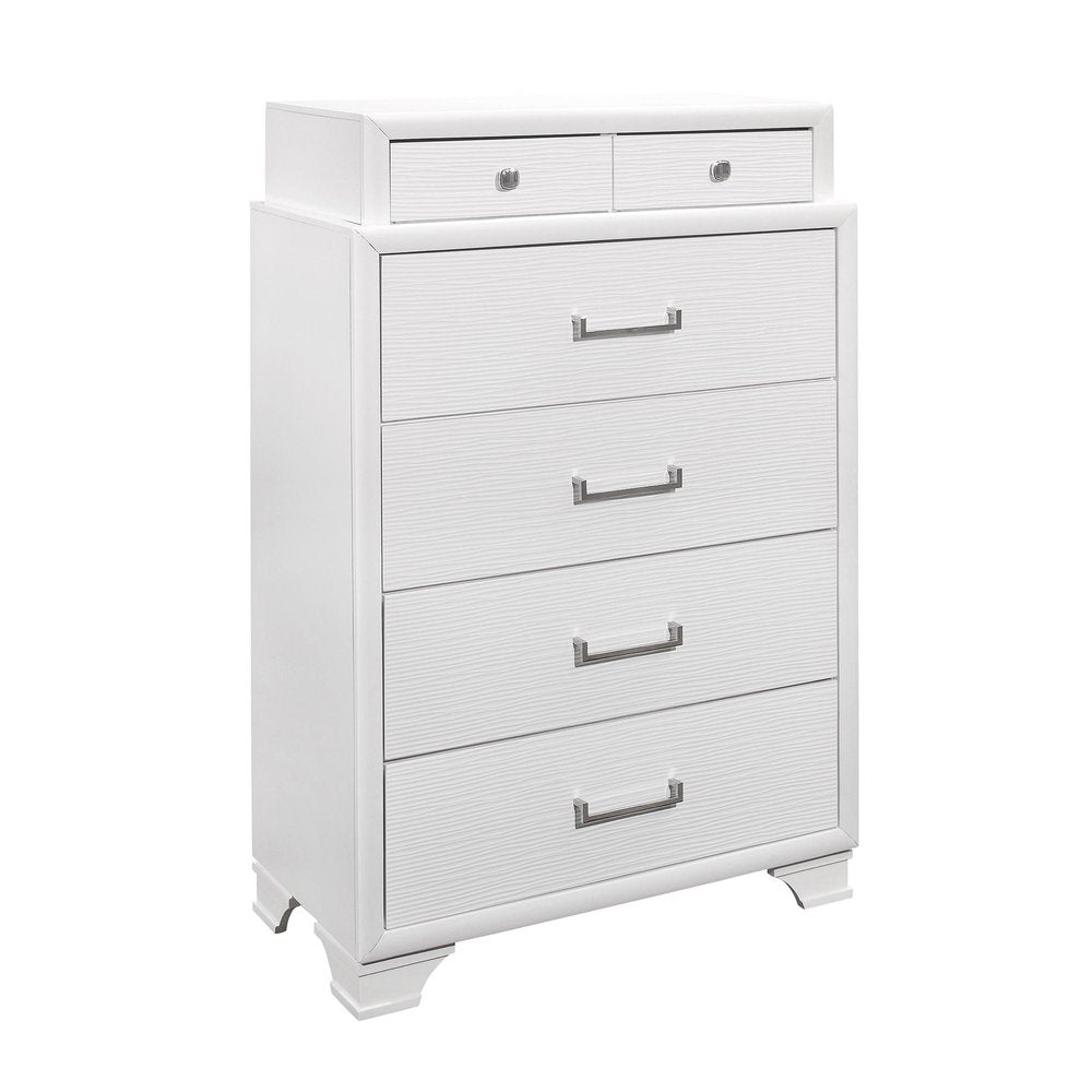 35" White Ribbed Texture Solid Wood Six Drawer Dresser — view 7