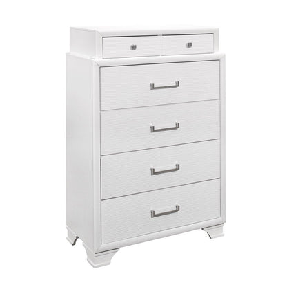 35" White Ribbed Texture Solid Wood Six Drawer Dresser