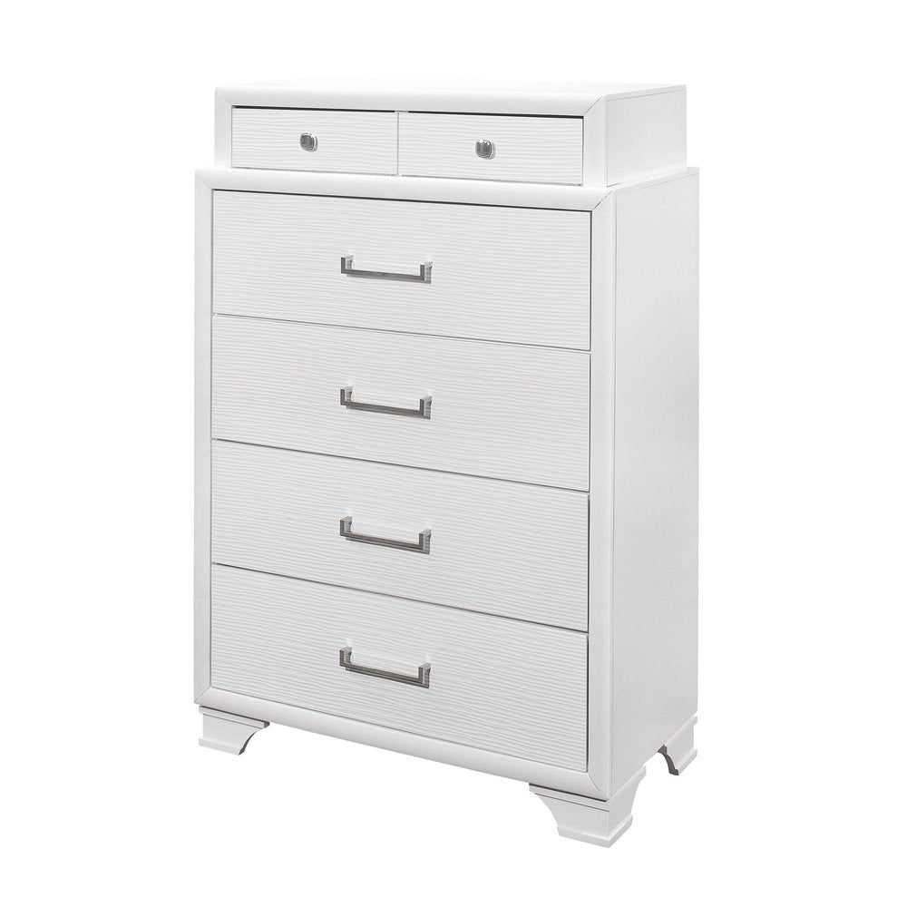 35" White Ribbed Texture Solid Wood Six Drawer Dresser