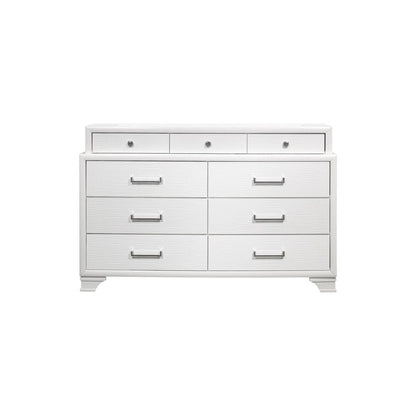 59" White Solid Wood Mirrored Nine Drawer HomeRoots