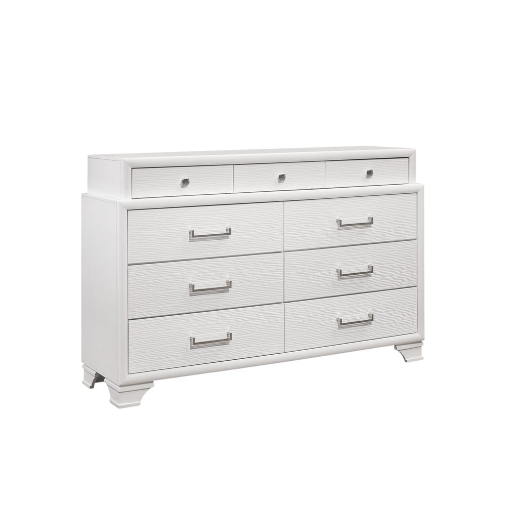 59" White Solid Wood Mirrored Nine Drawer HomeRoots