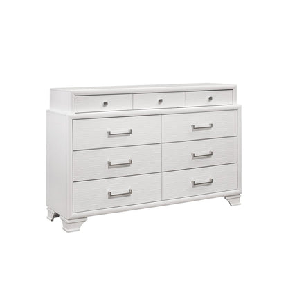 59" White Solid Wood Mirrored Nine Drawer HomeRoots
