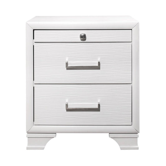 27" White Wood Two Drawer Nightstand