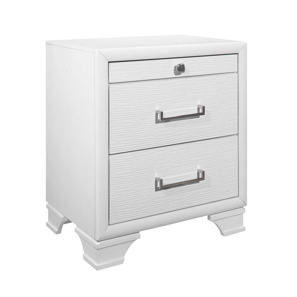 27" White Wood Two Drawer Nightstand — view 2